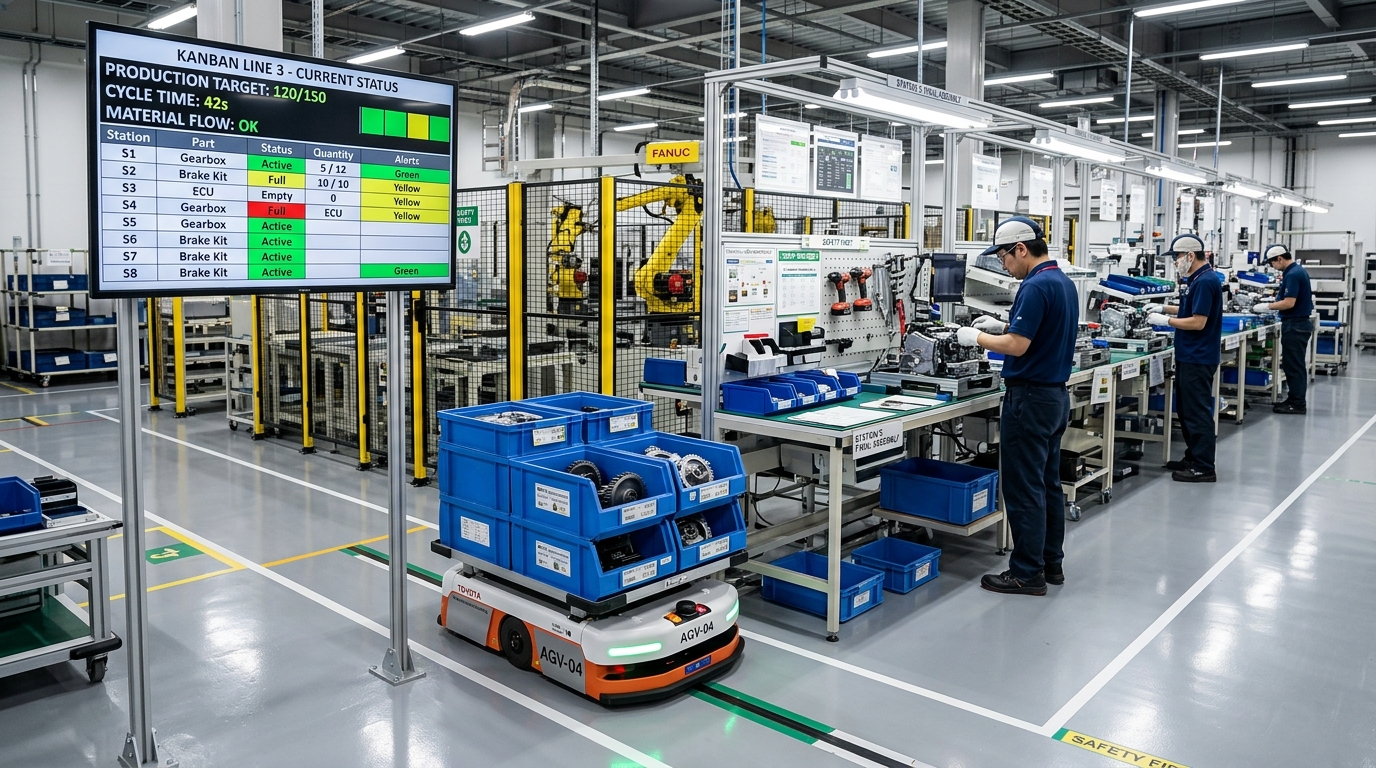 Elektronik Kanban panosu ve AGV ile montaj hattı besleme sistemi