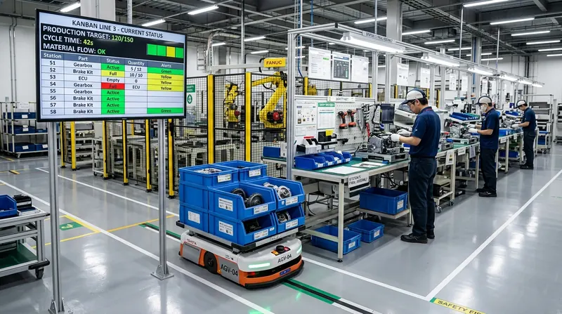 Elektronik Kanban panosu ve AGV ile montaj hattı besleme sistemi