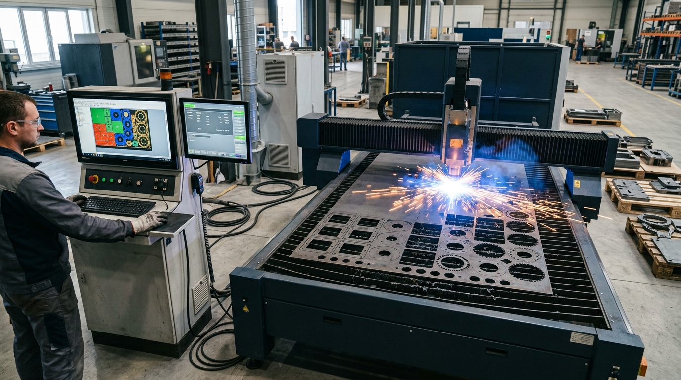 CNC fiber lazer kesim makinesi ve sac yerleşim nesting optimizasyonu ekranı