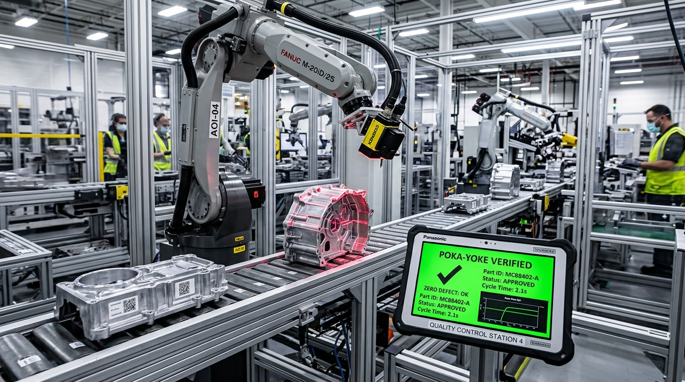 Üretim hattı optik kontrol kamerası ve Poka-Yoke hata önleme ekranı