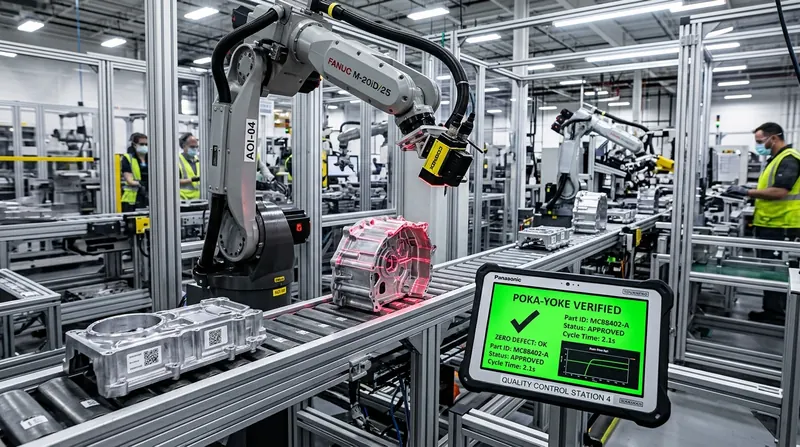 Üretim hattı optik kontrol kamerası ve Poka-Yoke hata önleme ekranı