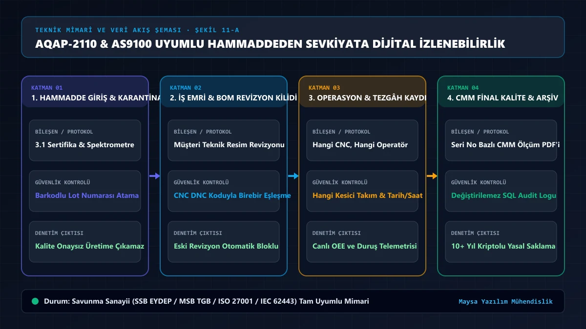 NATO AQAP-2110 ve AS9100 uyumlu hammadde girişinden CMM final kaliteye dijital izlenebilirlik zinciri — Maysa Yazılım
